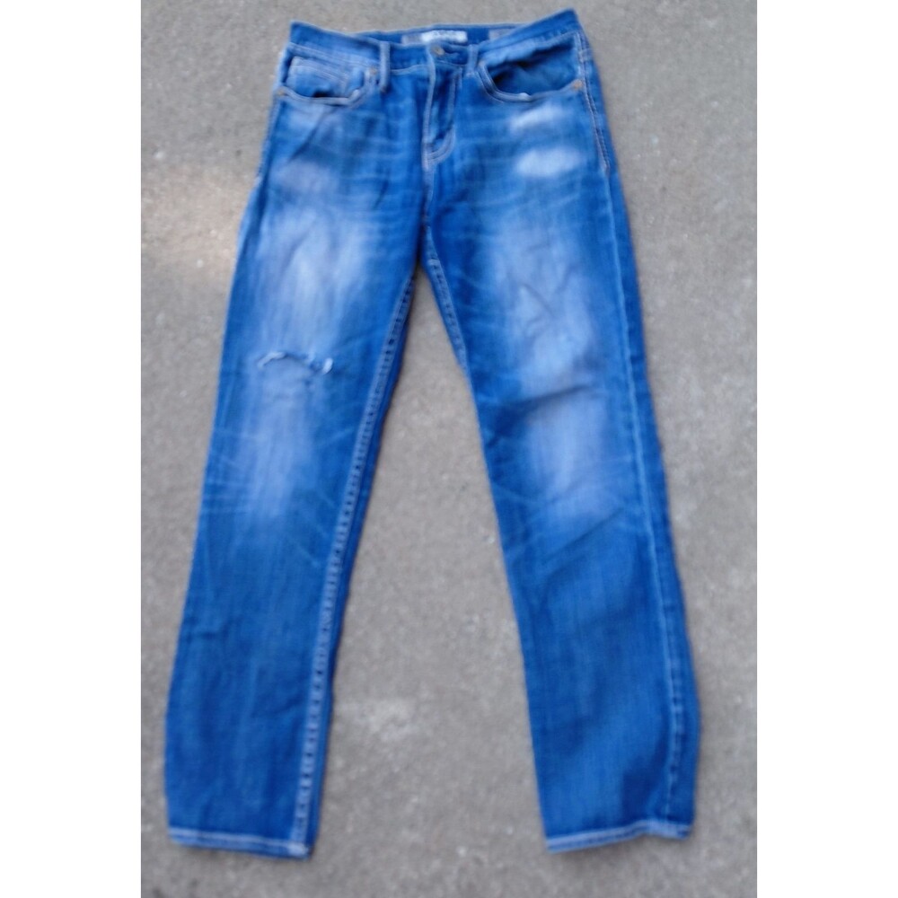 BKE Denim Asher Straight Leg Jeans Mens 32R Blue Stretch Distressed Outdoor